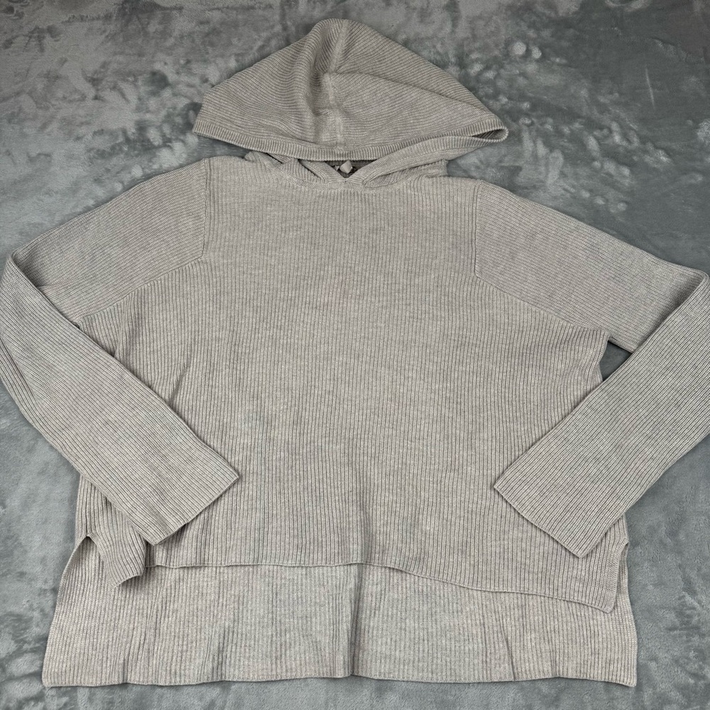 Athleta Pullover Sweater Womens M Hooded Gray Pima Cotton Lyocell High Low
